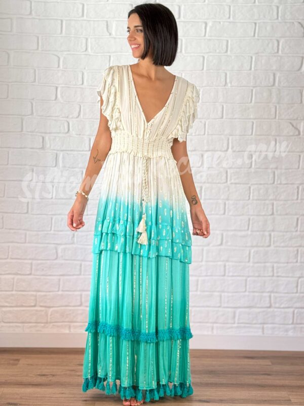 Vestido Boho Taveta - Turquesa