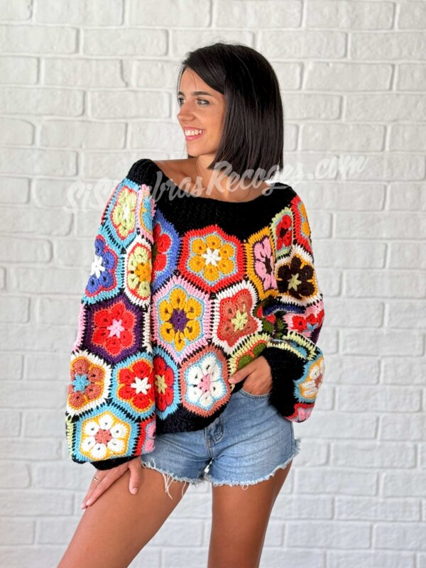 Jersey de crochet Orquídea - Negro