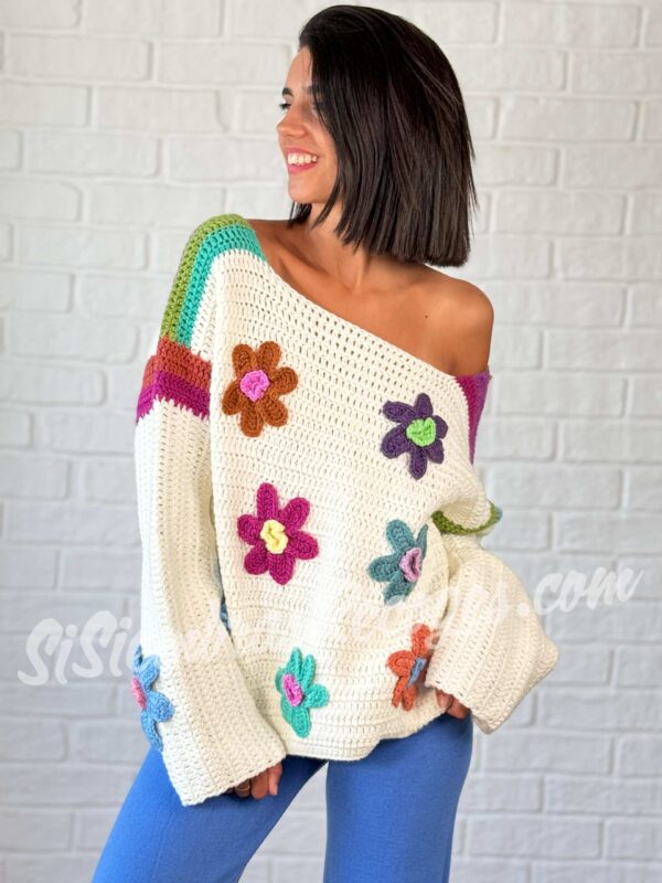 Jersey de crochet Petalitos - Blanco